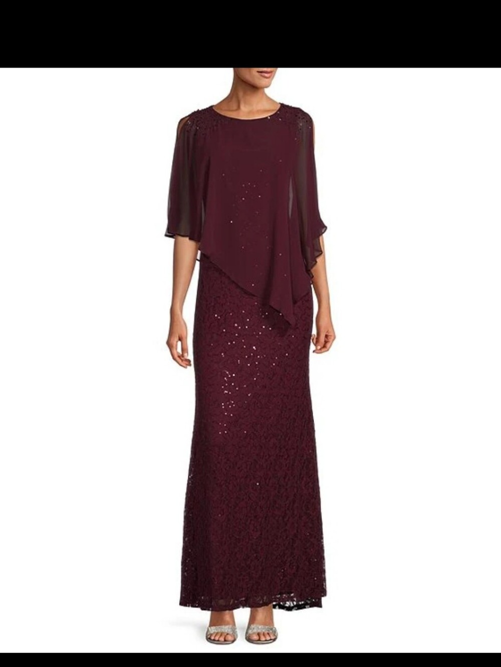 Elegant Wine-Colored Sequin Lace Evening Gown/Mother Of The Bride Or Groom Dress